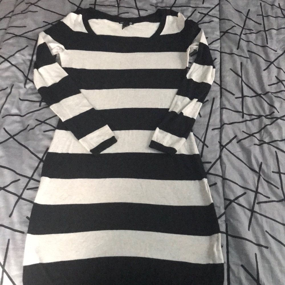 H&M Black and Cream Stripe Sweater Dress